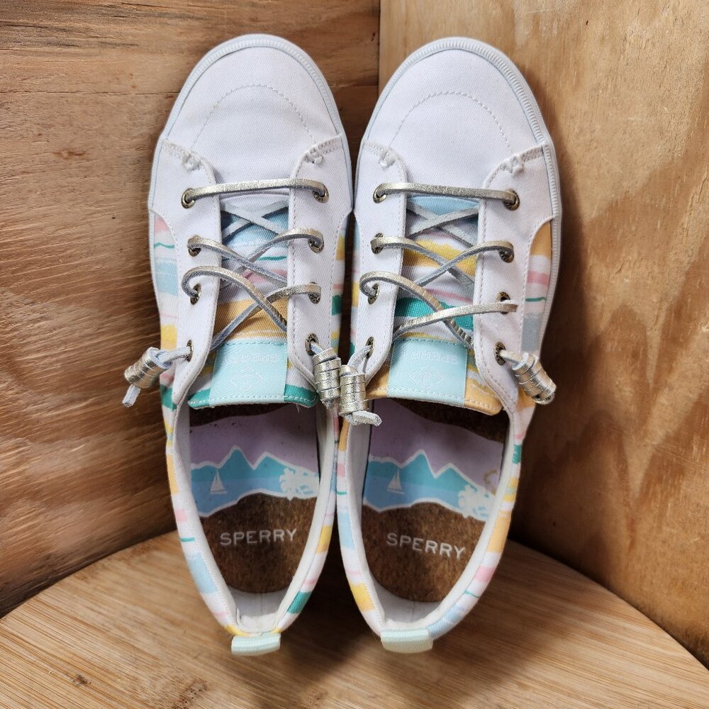 Sperry Pastel Striped Canvas Sneakers - White, Yellow, Pink, Blue, Green - Picture 6 of 9